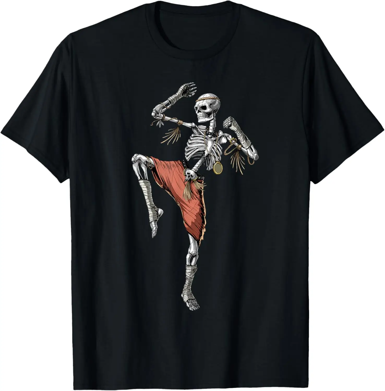 

Skeleton Muay Thai Fighter Knee Kick Graphic T-Shirt Cotton Casual Short Sleeve Martial Arts Tee