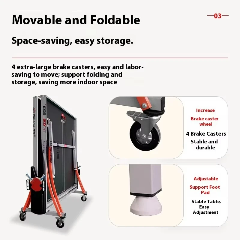 طاولة تنس طاولة قابلة للطي من الدرجة الاحترافية، تصميم داخلي قياسي متنقل للاستخدام المنزلي والمناسبات