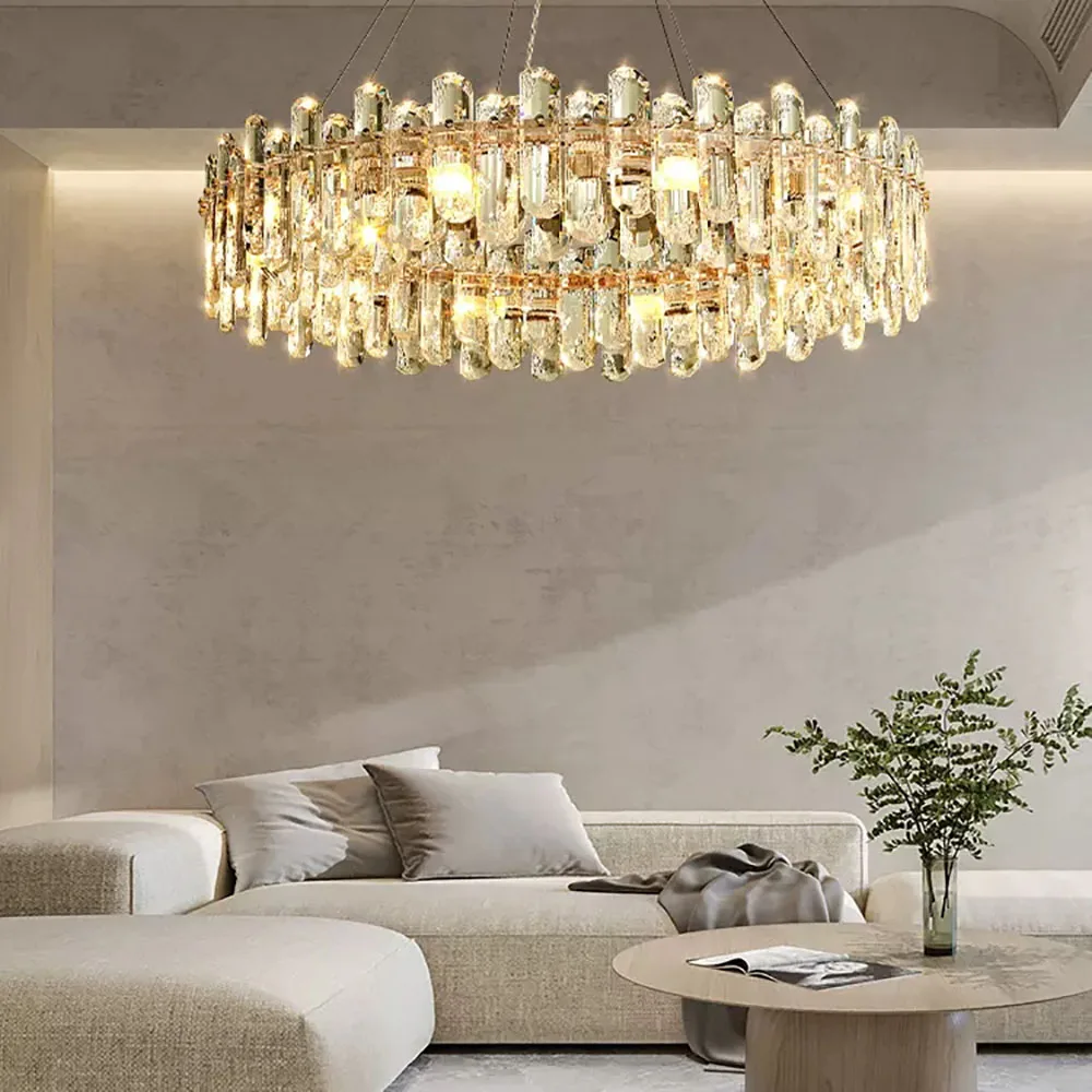 LED Chandelier Light For Living Room Rectangle Kitchen Island Modern Luxury Crystal Hanging Lamp Round Dining Bedroom Lusters