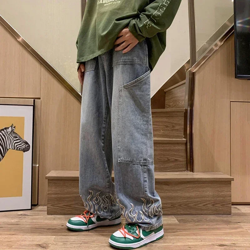 2024 New Embroidery Men\'s Jeans Neutral Wide Fashion Denim Trousers Baggy Straight Denim Youth Casual Hip Hop Pants