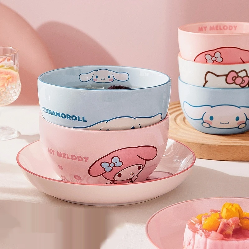 

Sanrio керамическая круглая миска для риса для домашнего использования, миска для супа и лапши, милая детская высокоэстетичная столовая посуда, фарфоровая миска 4,5 дюйма M