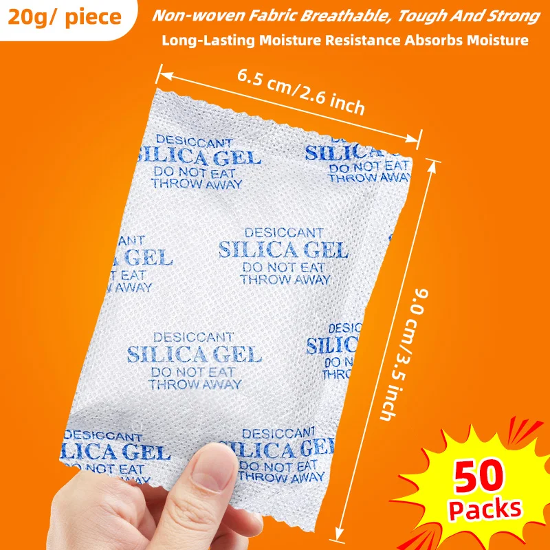 

50pcs/20g Silica Gel Pack Desiccant Dehumidifier For Christmas Gifts Clothes Jewelry Moisture Absorber Humidity Dehumidifier