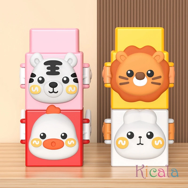 Giocattoli impilabili educativi per bambini Set di blocchi di costruzione Push Animal Toy Table Toy Cartoon Animal Stack Toy