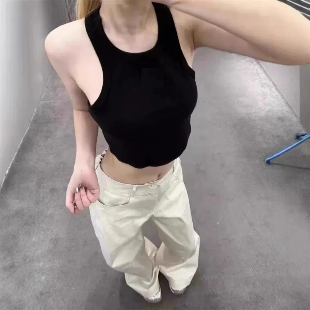 

AIAI Lemon Waist Knitted Suspender Underwear Women Casual Fitness Short Vest Solid color Knitted Off Shoulder Sexy Crop Top Vest