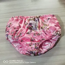 Autumn Winter Glossy Cotton Ice Silk Satin Lingerie Floral Print Panties Plus Size Underwears Sexy High Waist Briefs