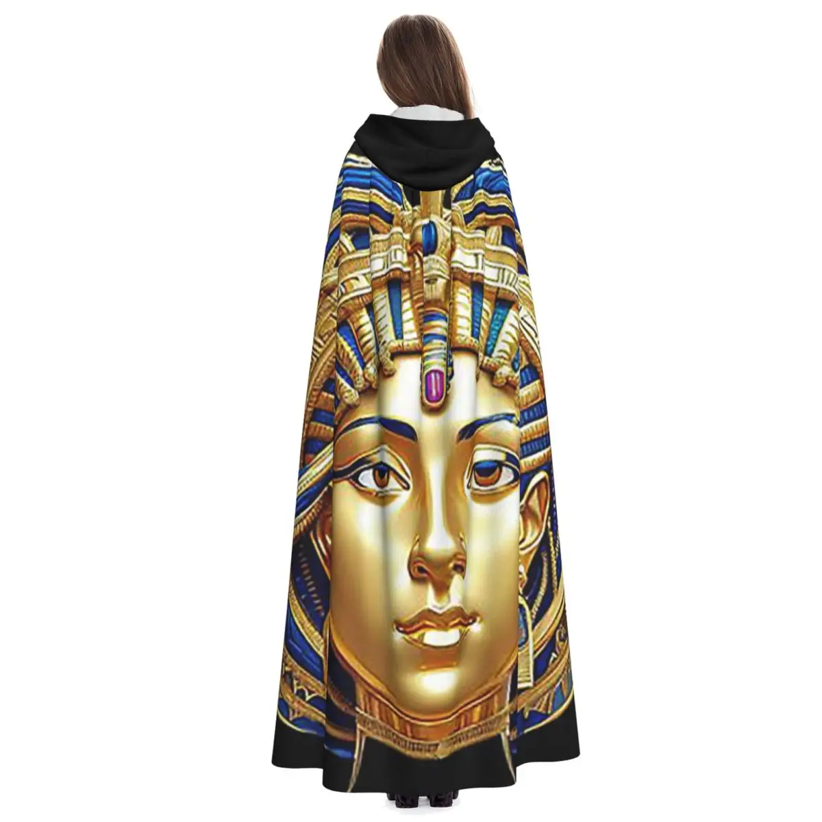 الملكة المصرية الذهبية الزخرفية خمر نظرة طويلة مقنعين عباءة الساحرة زي تأثيري كيب هالوين مصاص دماء الكبار للجنسين