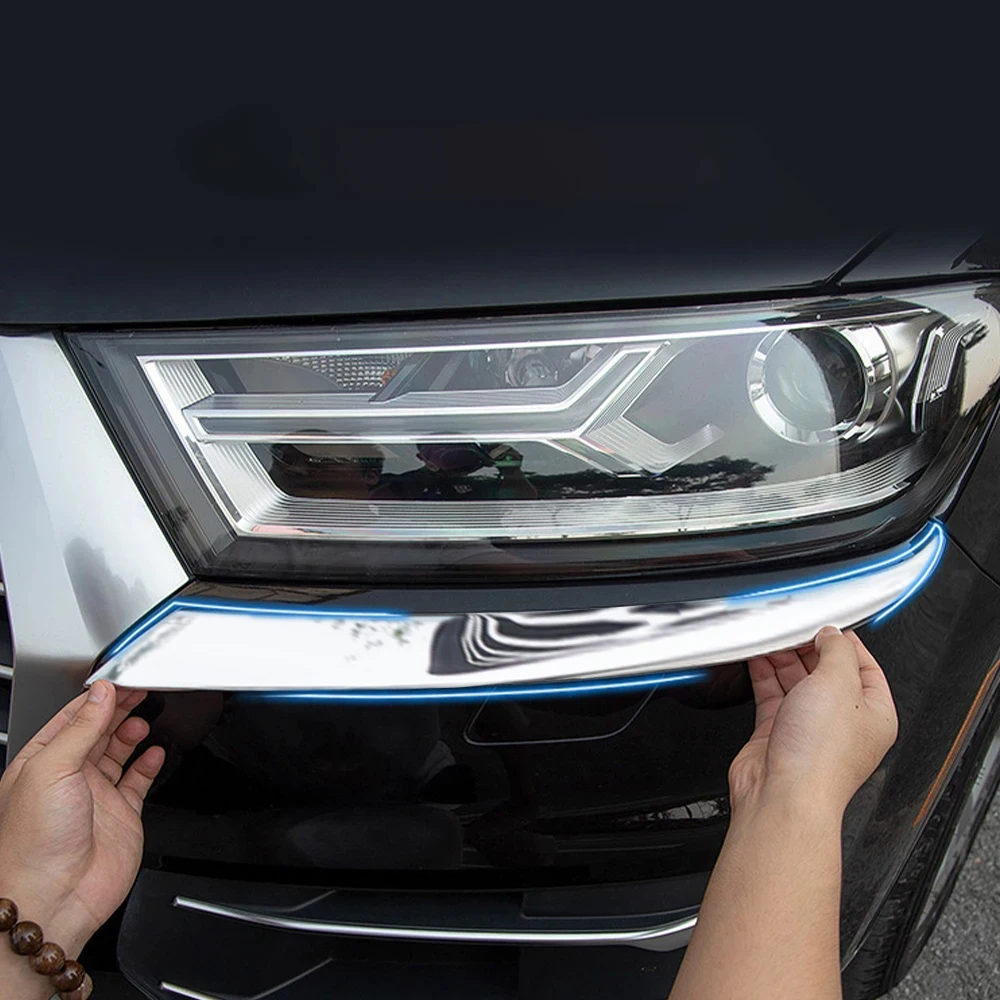 For Audi Q7 4M 2016-2019 Car Styling Headlight Eyebrow Sticker Bright Strip Sequins Trims Cover Exterior Decoration Accessories