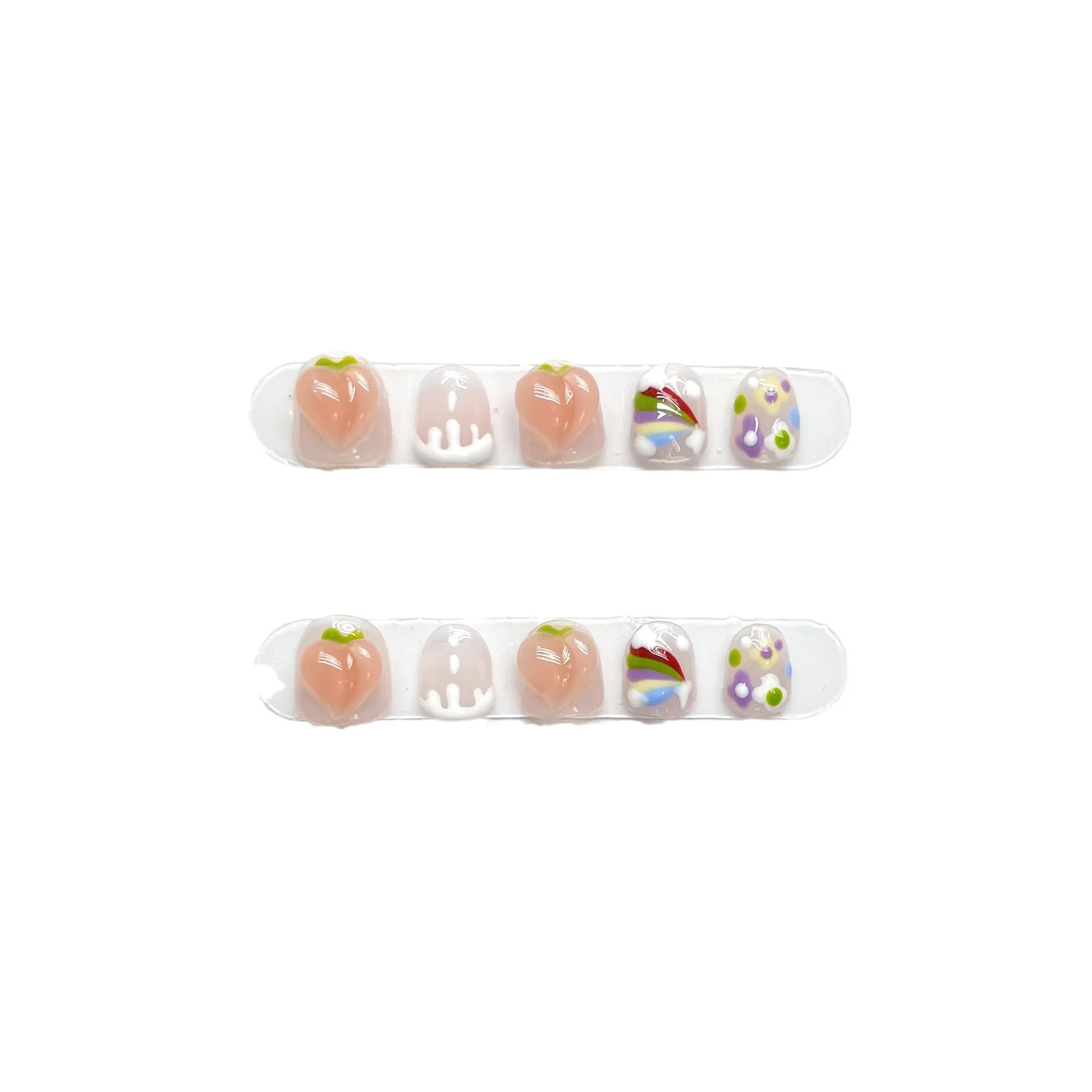 Kids' Handmade Nails Press on Full Cover Manicuree Rainbow Peach False Nails Wearable Artificial With Tool Kit