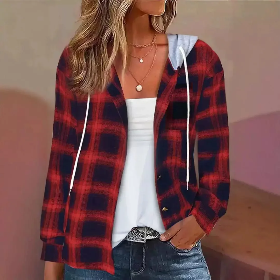 Hoodie Winter Clothes Women 2024 Spring/Summer New Casual Checkered Pattern Button Front Top Y2k Coat for Female Streetwear