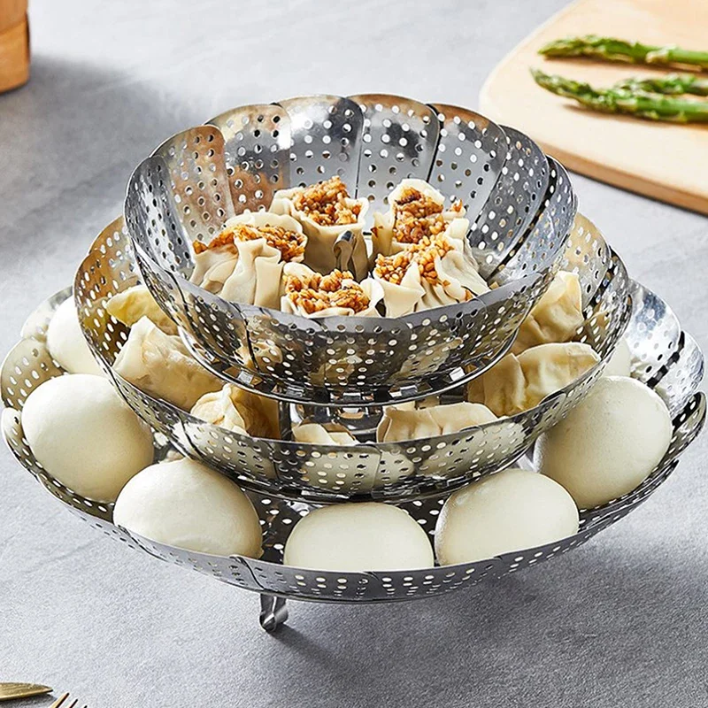 للطي طبق البخار الفولاذ المقاوم للصدأ قدر الغذاء البخاري سلة الفاكهة الخضار طباخ متعدد الوظائف اللحوم تبخير صينية أدوات المطبخ #2