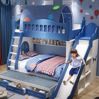 높고 낮은 침대 슬라이드 침대, 2 층 어린이 침대, 소년 단단한 나무, 지그재그 벙커침대 성인 벙커침대