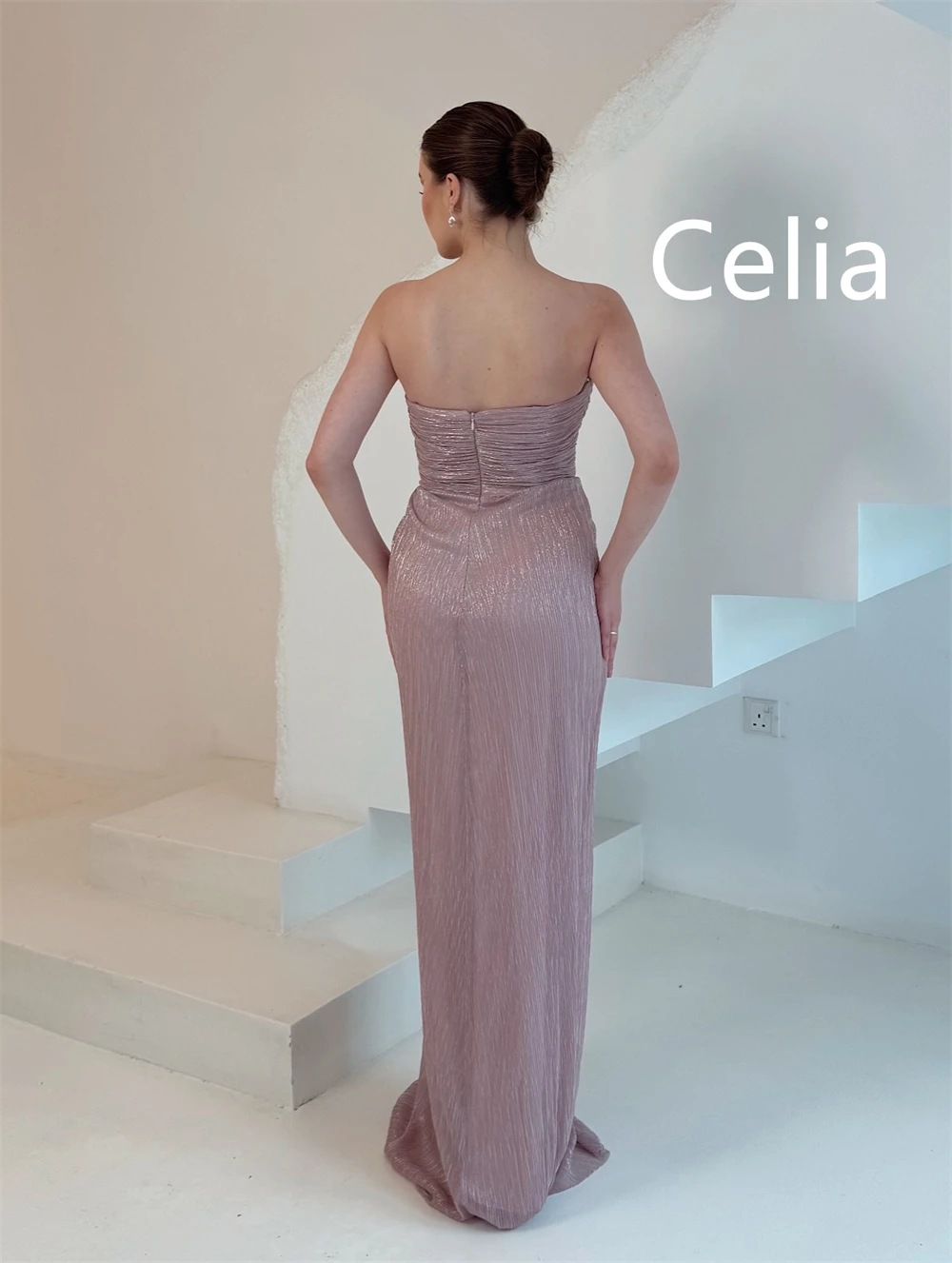 

Customized Sparkly Chiffon Evening Dresses Soft Strapless Sleeveless Homecoming Dresses Sweep Train Special Occasion Gowns