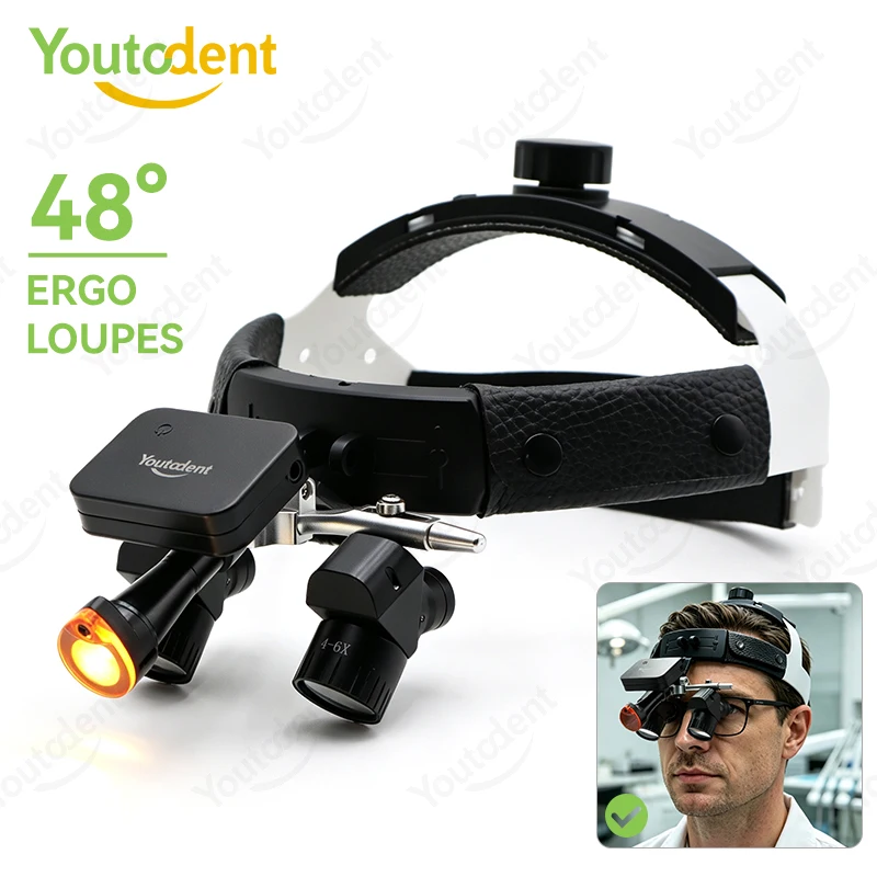 4-6X Adjustable Ergo Loupes Dental Surgical Binocular Magnifier with Magnetic LED Headlight Headband for Dentist Oral Operation