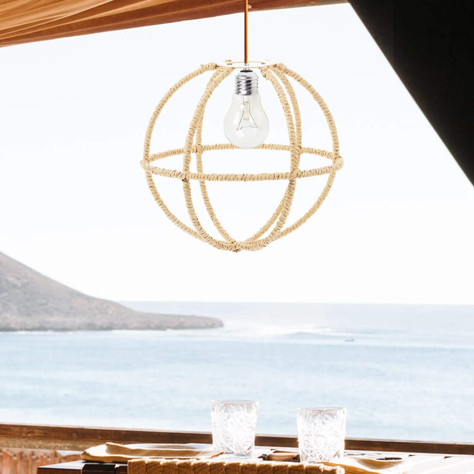 Woven Lamp Shade Rustic Decorative Light Cover for Bedroom Living Room Ceiling Pendant Natural Warm Decor