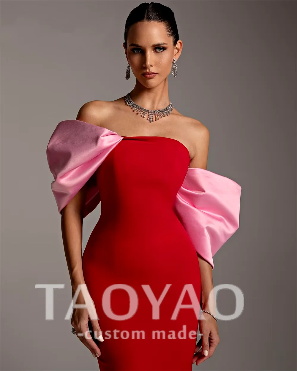 Red Satin Evening Gown Off-the-shoulder Sheath Floor Length Skirts Bespoke Occasion Dresses Formal Prom Dress Saudi Arabia