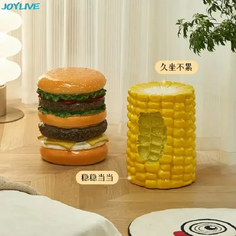 Hamburg Seat Resin Hamburger Corn Chair Shoe Changing Stool Living Room Decoration New Arrival 2024