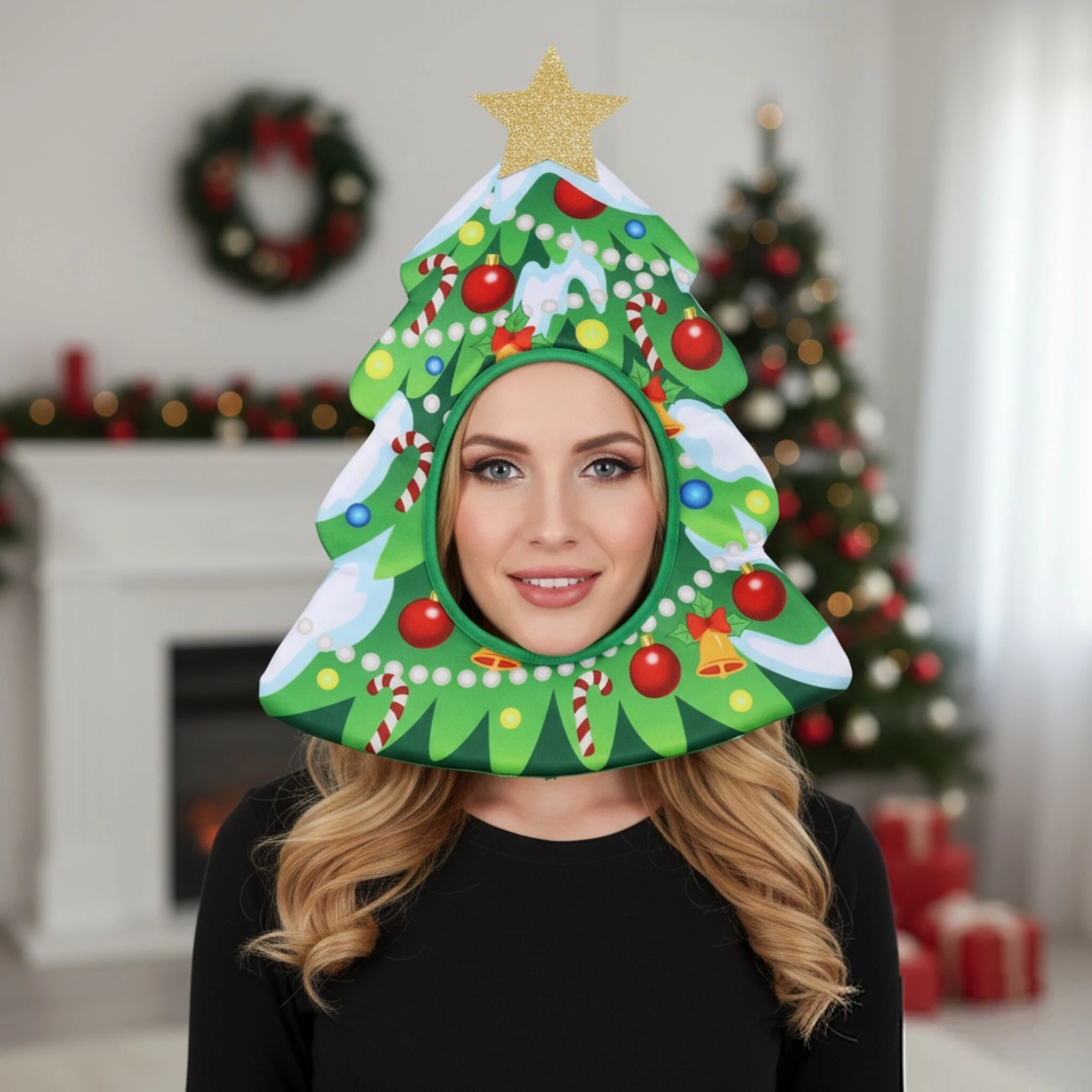 Funny Christmas Headwear Gift Sack Tree Shaped Hat for Holiday Party Cosplay Costume Photo Props Festive Dress Up Accessories
