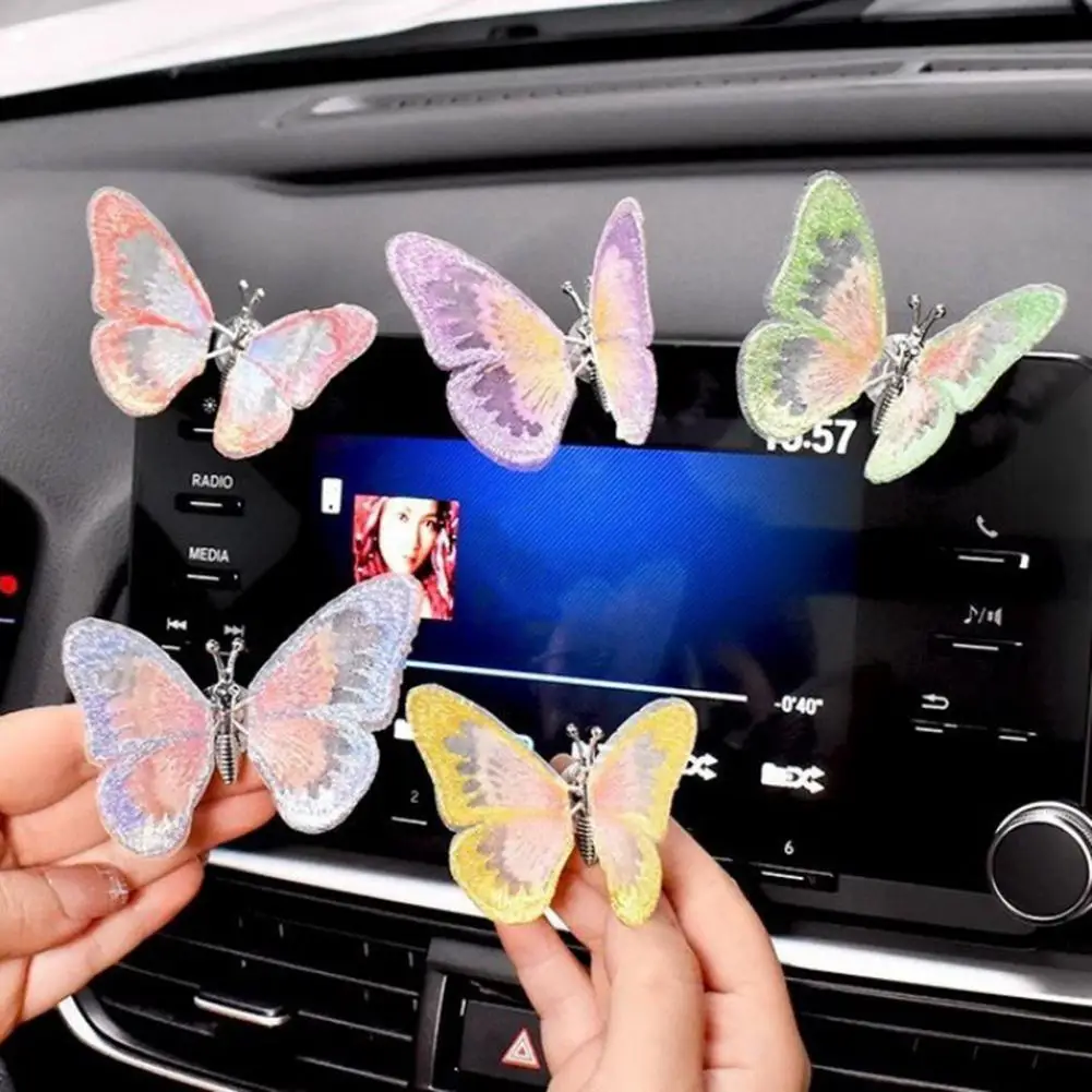 Butterfly Car Ornament for Center Console Air Outlet Adhesive Design Wing-Dancing Butterfly Decor Colorful Car Interior Decorati