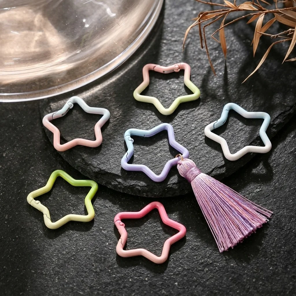 5PCS Gradient Star Shape Spring Ring Clasp Colorful Alloy Openable Key Rings for DIY Jewelry Bag Charms Keychain Making Supplies - view 3