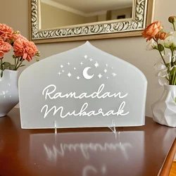 1pc Engraved Ramadan Mubarak Table Sign FROSTED WHITE Ramadan Decor Acrylic，Ramadan decor ,Eid Mubarak decoration ,Ramadan Karee