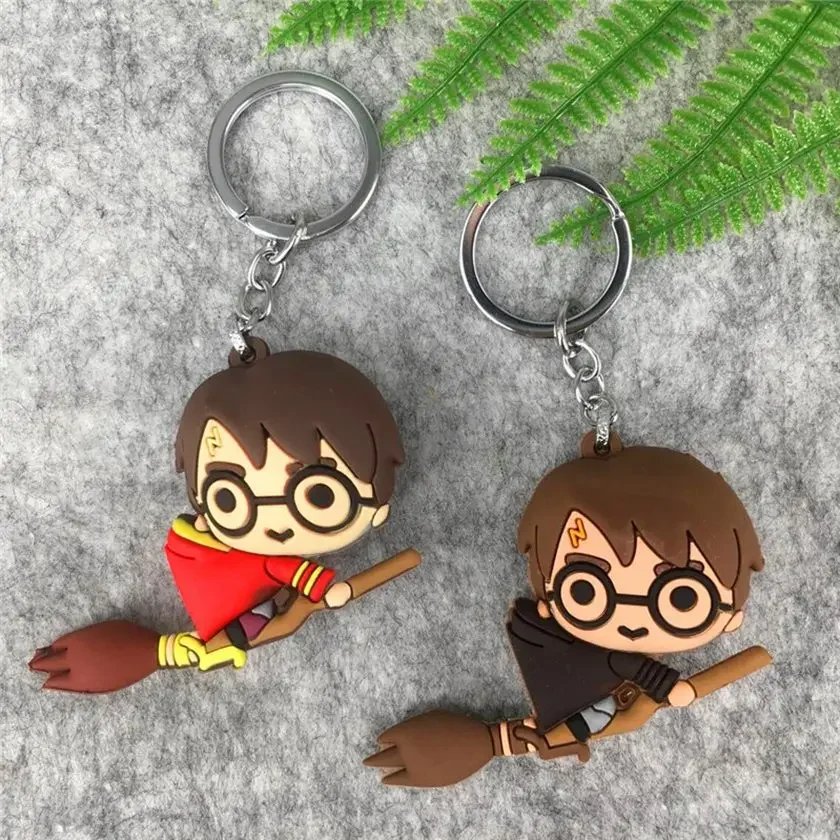 3D Harri Potter PVC Keychain Toy Dobby Hermione Granger Malfoy Ron Weasley Snape Action Figure Toys Party Cosplay PVC Key Ring