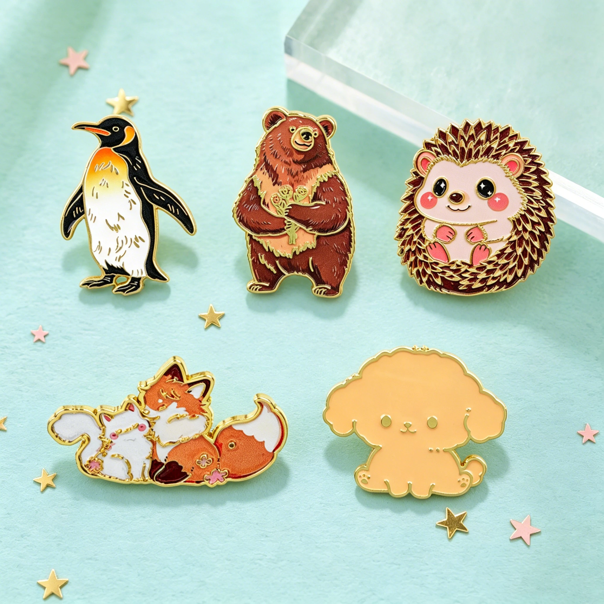 Cute Fox And White Cat Enamel Pin Animal Bear Dog Lapel Pins Badges on Backpack Women's Brooch Clothes Gifts Jewelry Accessories