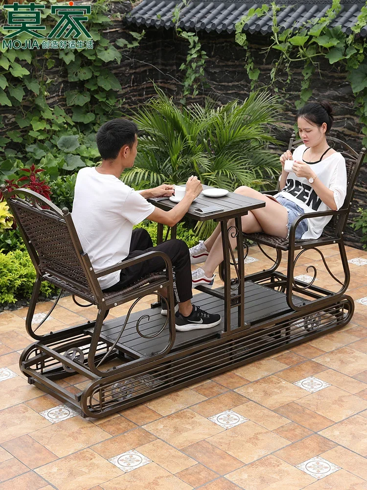 

Four-Seat Outdoor Balcony Double Swing Courtyard Garden Power Rocking Chair