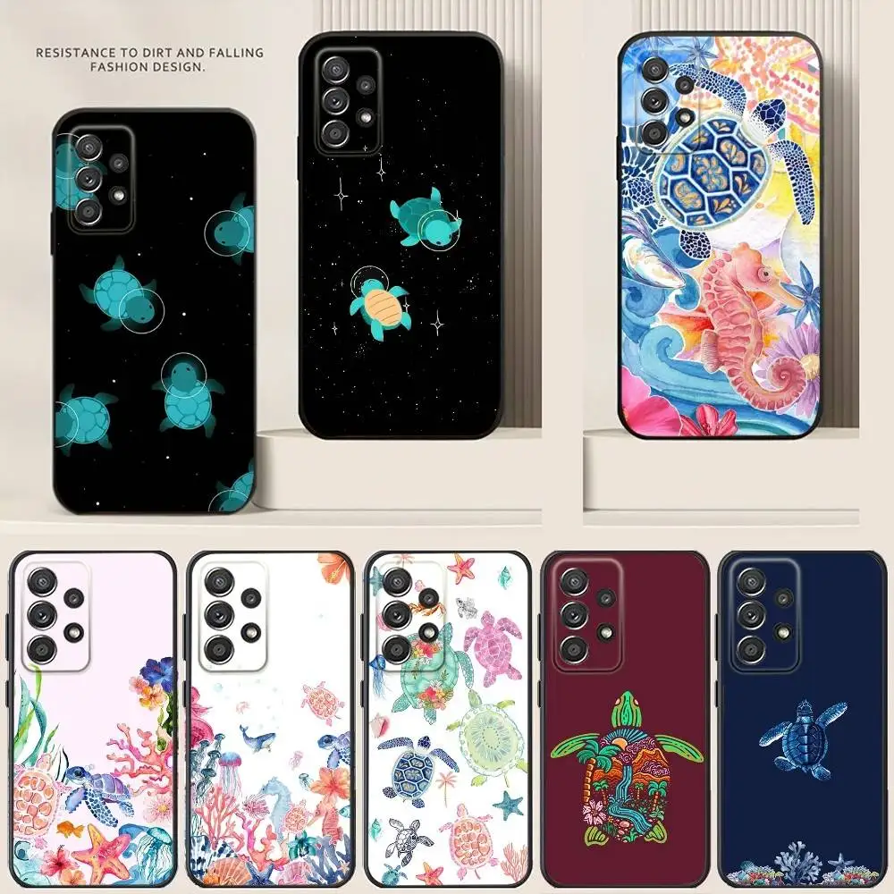 

Marine Life Sea Turtle Art Phone Case For Samsung S24,21,22,23,30,Ultra,20,Plus,Note,10,9,Black soft silicone case