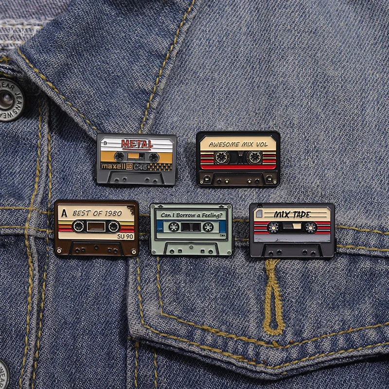 Creative music cassette shaped metal brooch cartoon personality album CD alloy badge with accessory pin