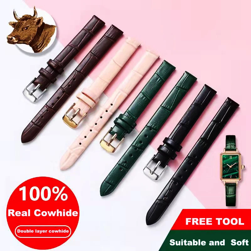 leather wath strap  8mm 10mm 12mm 14mm 16mm 18mm 20mm watch strap Genuine leather Watch bracelet Rose gold buckle with tool