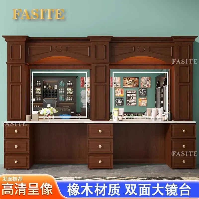 For Barber Shop High End Retro Hairdressing Mirror Table Perm Dye Station Men Oil Head Furniture Special Vanity