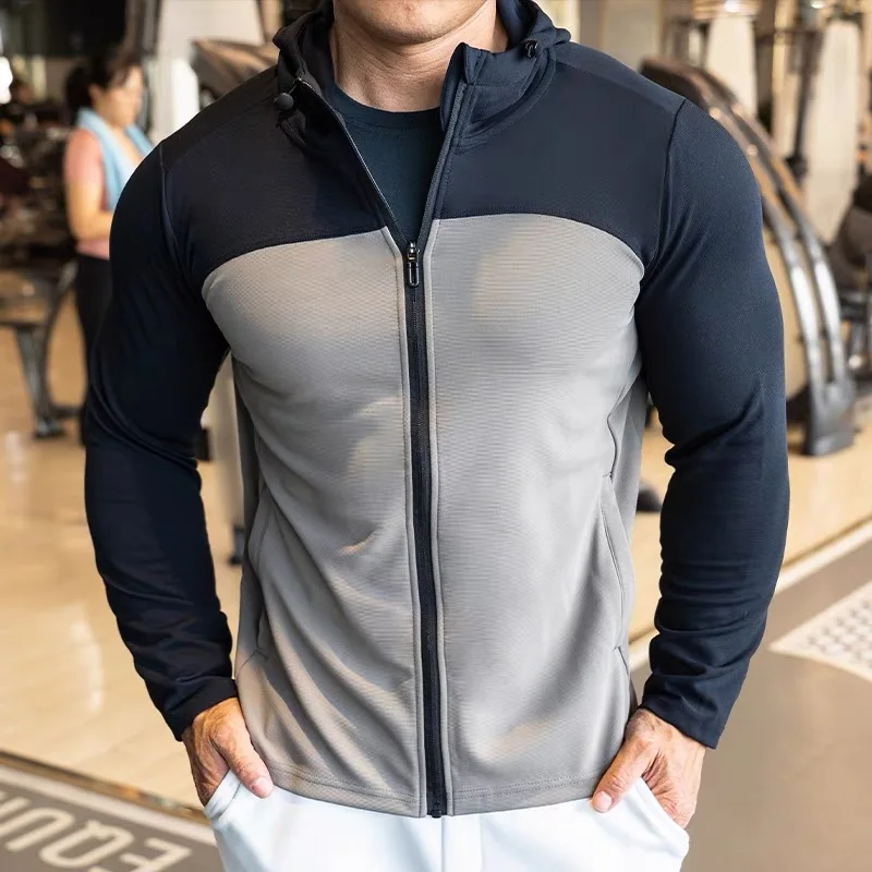Autumn winter Hooded Running Jacket Men Sport tight Jacket fitness Gym Outdoor Quick dry waterproof Coat Cycling Sportswear Male