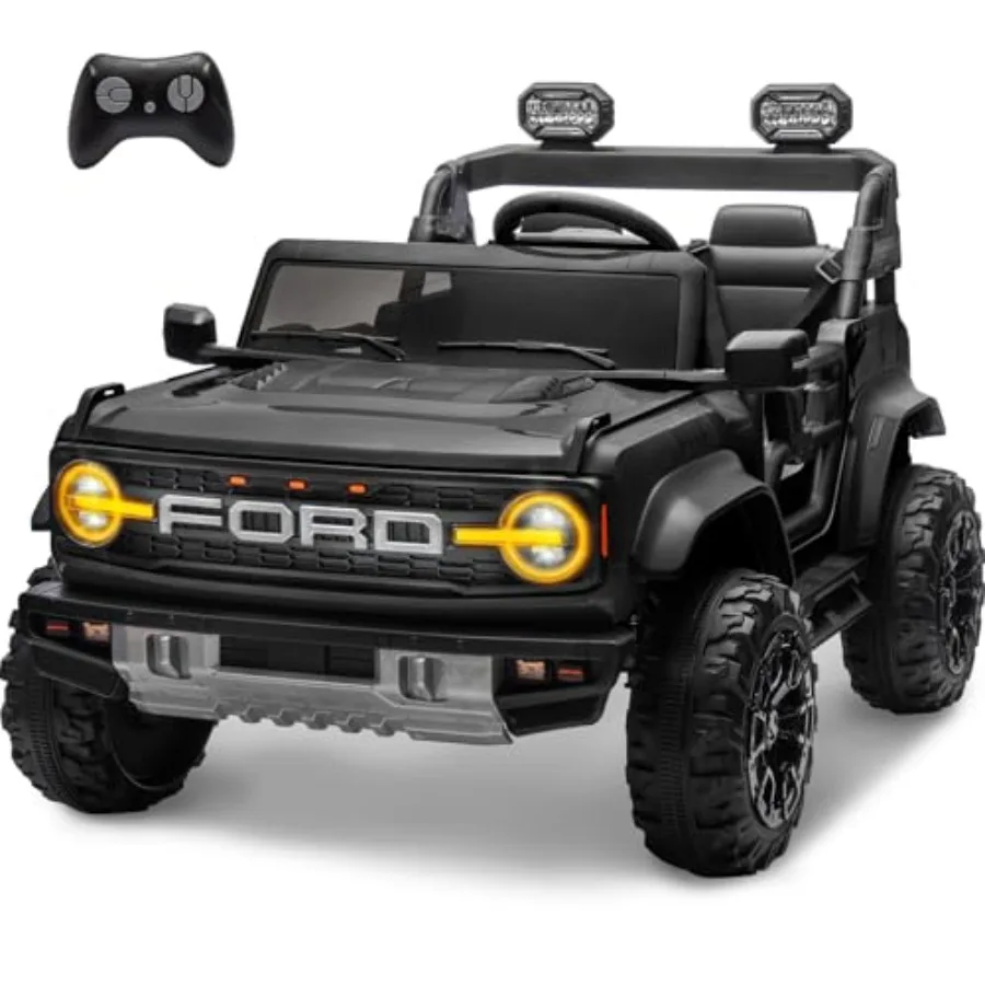 

' electric ride-on truck for outdoor play ABS plastic body black 24V battery with remote control 4-wheel suspension Bluetooth r