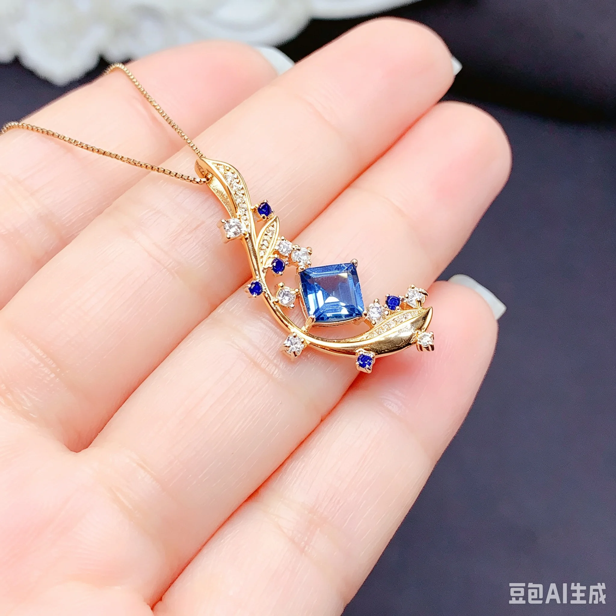 925 Silver Branch  Pendant 5mm 0.6ct Natural Topaz Pendant Genuine Topaz Necklace with 18K Gold Plating