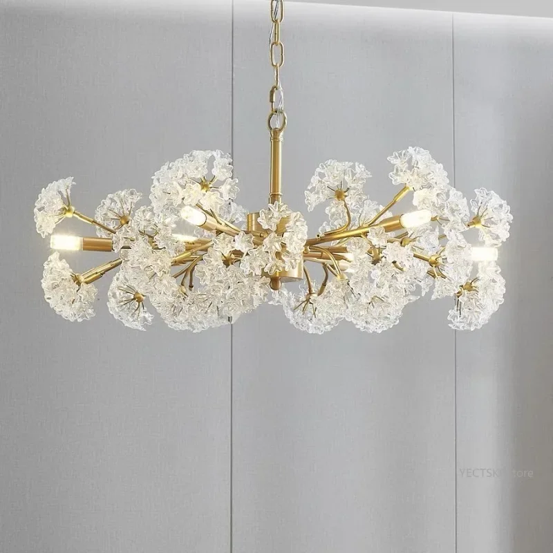 

GHJUYIOL Light luxury French cream style yellow cherry blossom ceiling light, living room, dining room, bedroom, low floor penda