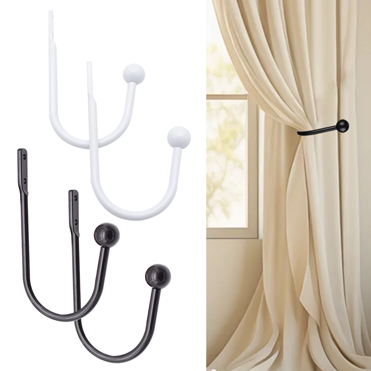 

2 Piece Curtain Holdbacks Curtains Holder Wall Mounted Drapery Tiebacks Window Hook Curtain Holder for Home Decorations