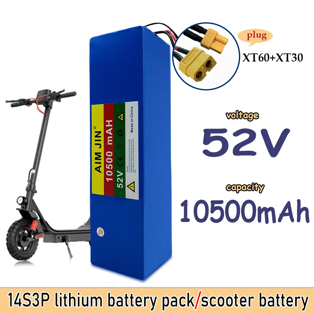14S3P 52V 10.5Ah E-Bike Battery Pack - 1000W 30A BMS Protected with Charger for Electric Scooter and E-Bike CE/FCC Certified