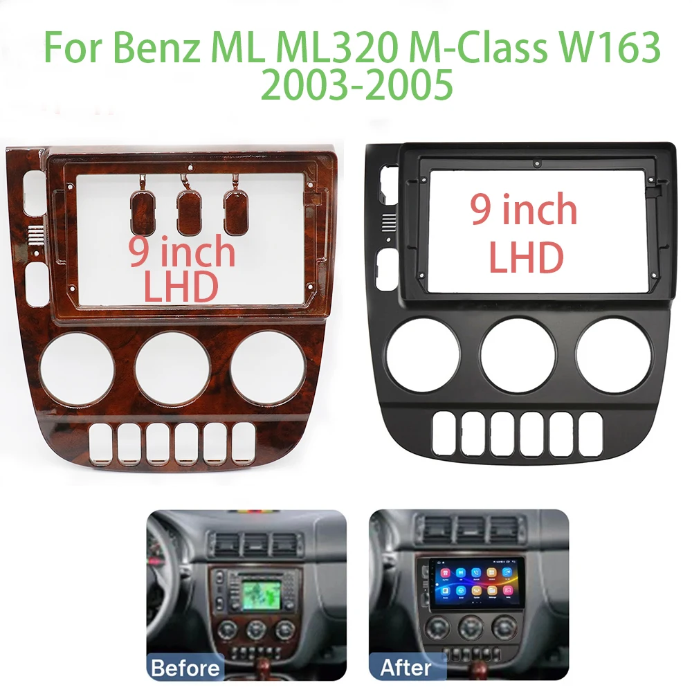 For Benz ML ML320 M-Class W163 2003-2005 9 inch Car Frame Fascia Adapter Canbus Box Decoder Android Radio Dash Fitting Panel Kit