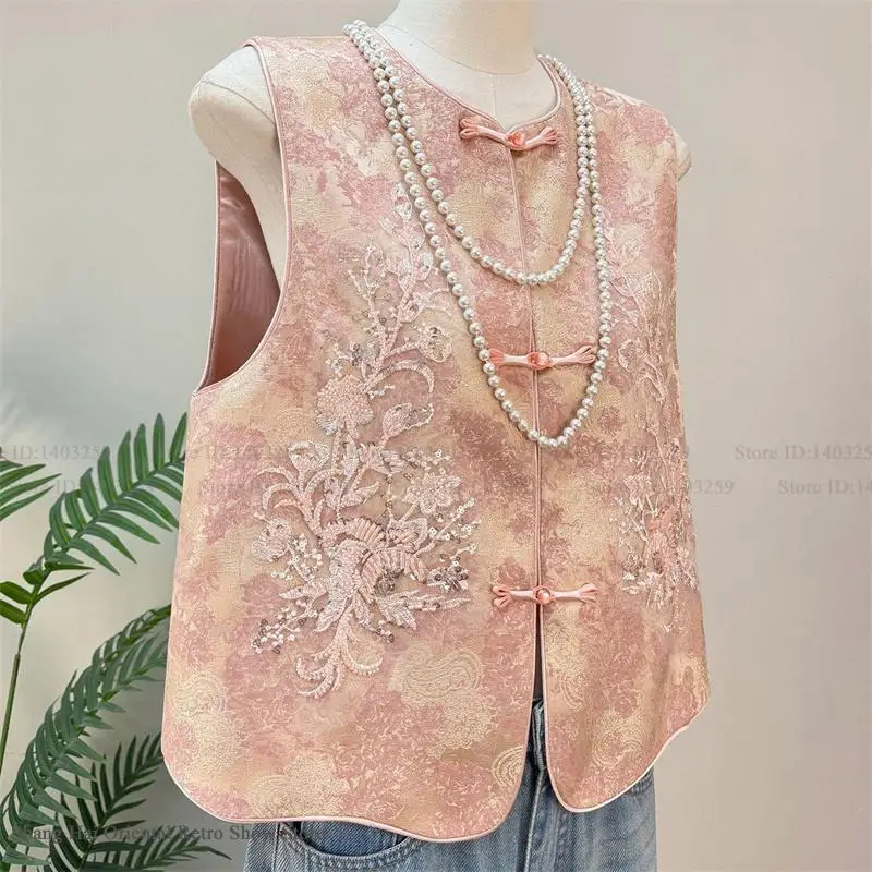 Chinese Style Women's Top Qipao Vest Traditional Tang Clothes Spring Festival New Year Costume Retro Hanfu Waistcoat Jacket Coat