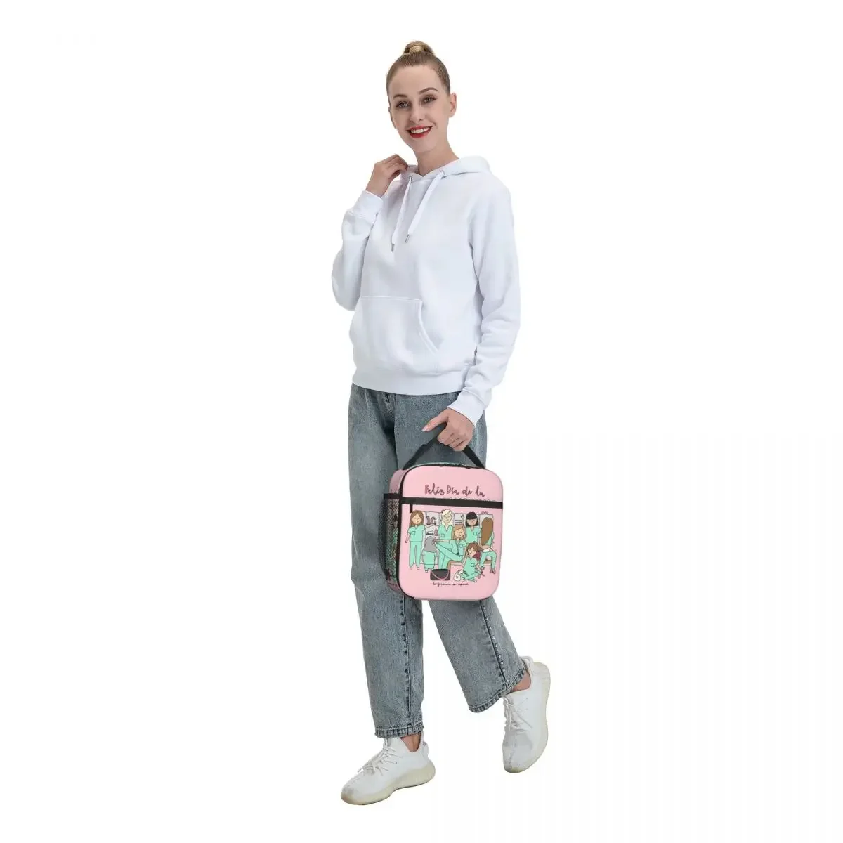 Cartoon Ladies Nurse Doctor Printed Insulated Lunch Bag for Outdoor Picnic Resuable Thermal Cooler Box Women Children