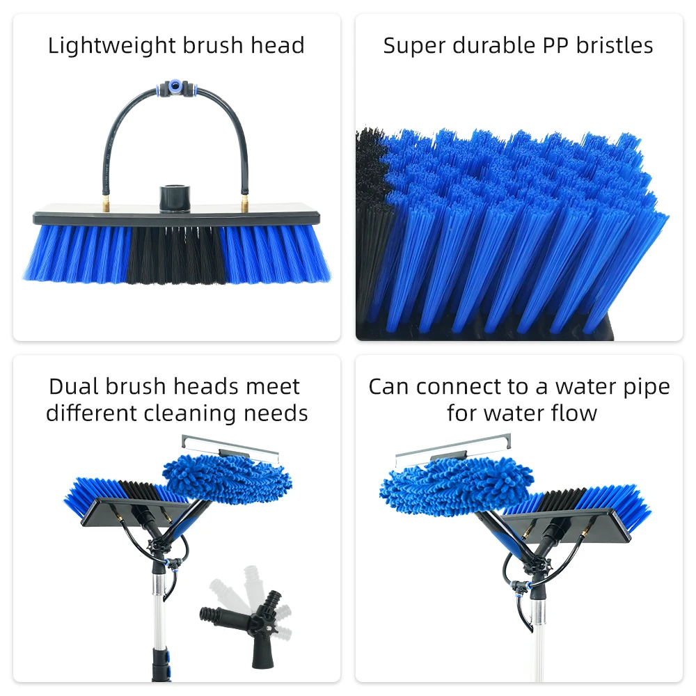 12-36 FT Heavy Duty Water Fed Telescopic Pole, Multi-Functional Cleaning Kit With Solar Panel Cleaning Brush And Window Cleaner