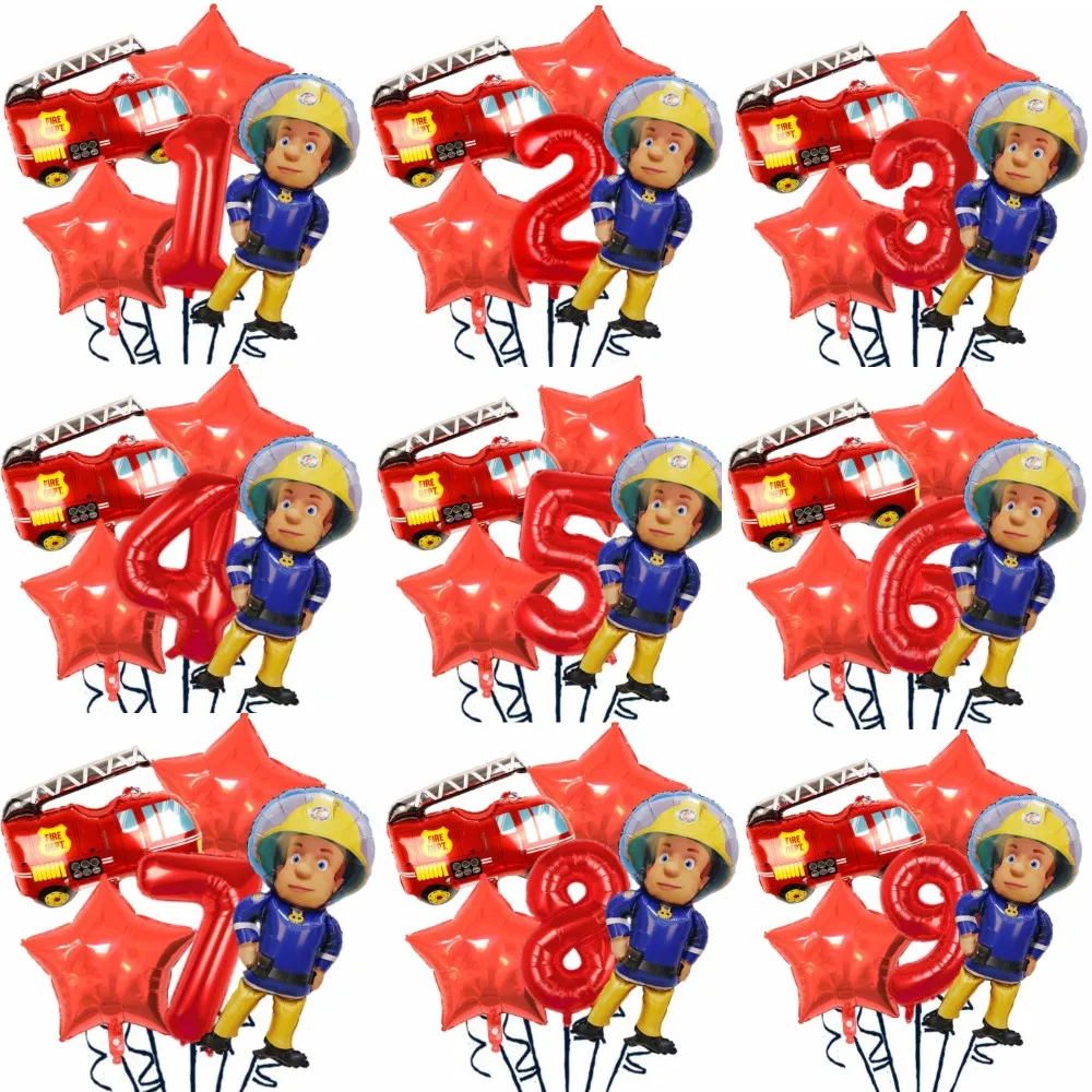 Fireman Sam Birthday Party Decoration Fire Truck Balloons Paper Tableware Backdrops Baby Shower Kids Firefighter Party Supplies