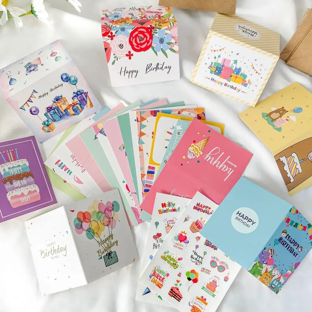 20pcs Combination Set Birthday Greeting Card DIY Blessing Happy Birthday Card with Envelope Handwriting Message Cards