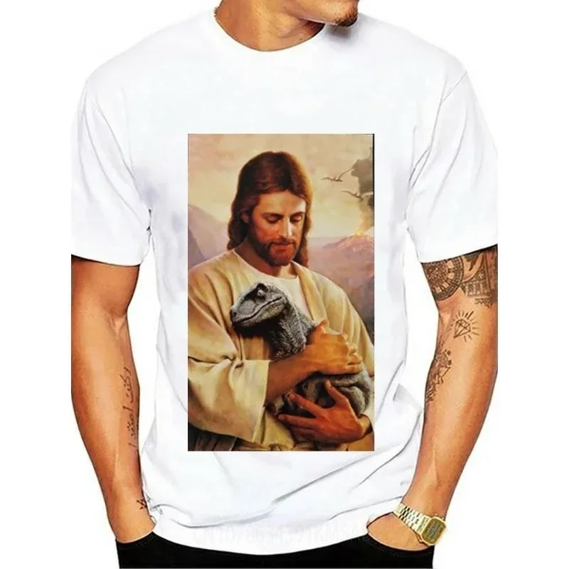 Funny Jesus Graphic Printed T Shirt Raptor Religion Christendom Trend Unisex Tops Selling Top Popular Casual Loose Man Tees