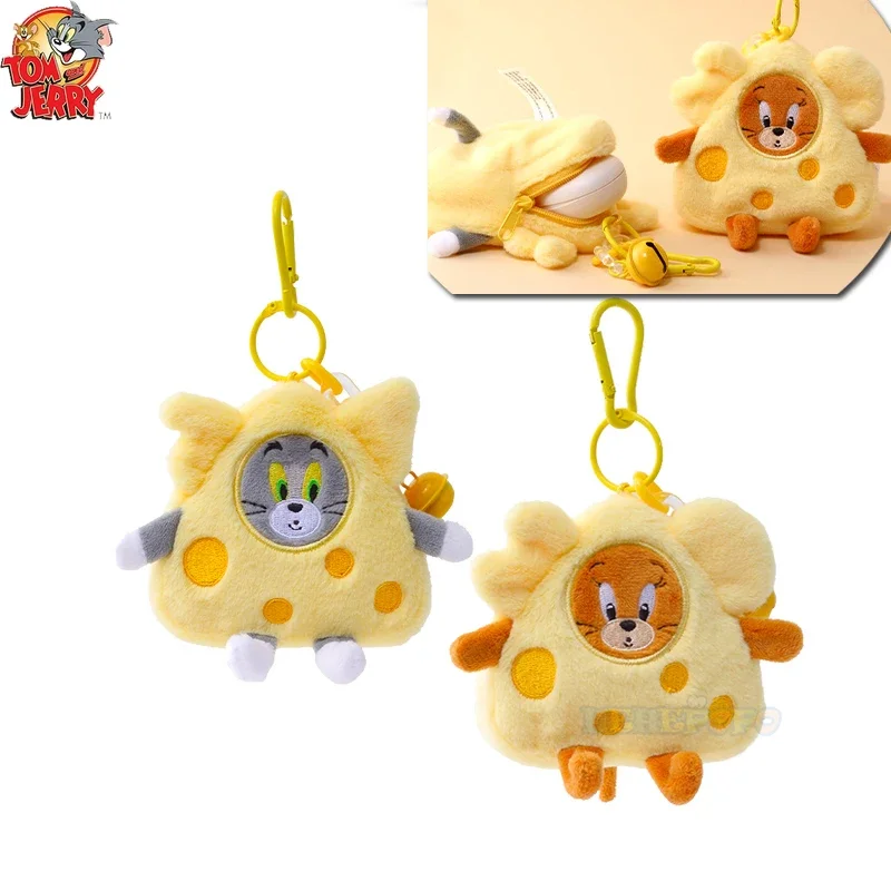 10cm Original Cartoon Cheese Tom and Jerry Plush Purses Keychain Toy Tom Cat Jerry Mouse Pendant Coin Bag Toys for Kid Gift