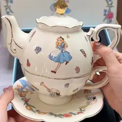 Disney Cartoon princess heart Alice in Wonderland Teapot Mug cute Chip kettle Clock Tea Pot Cup Lovely Gift