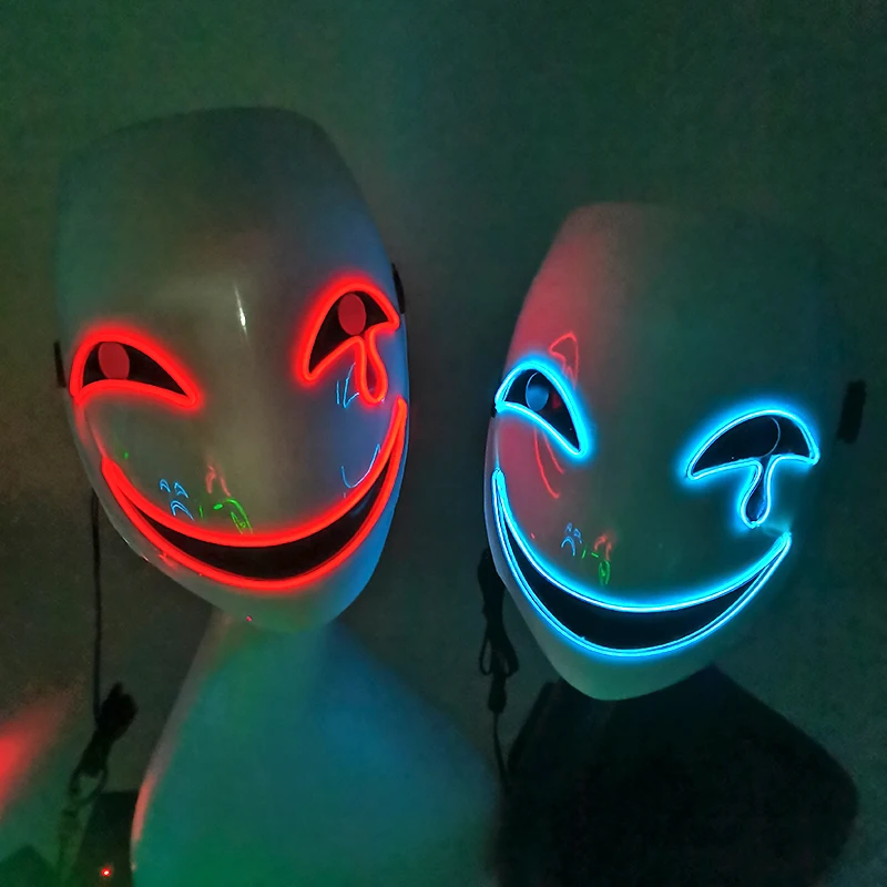 Scary Neon Luminous Smiling Mask Men Women Light up Face Masks Trick or Treat Props Haunted House Cosplay Costume
