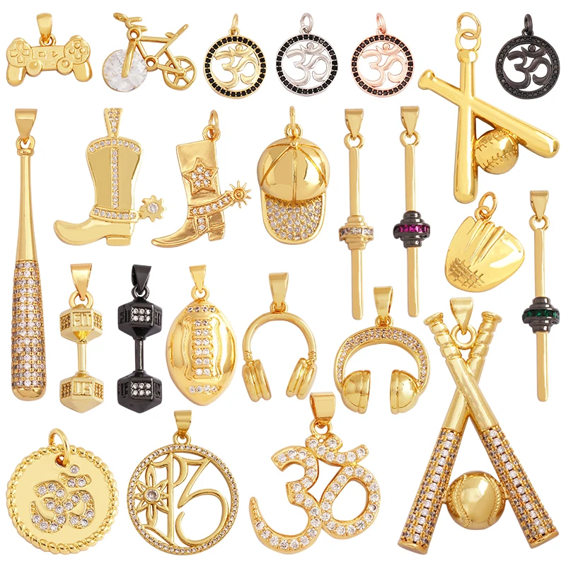 Kowbojskie buty sportowe Baseball hantle joga męska cyrkonia betonowa tkanina wisiorek z amuletem, naszyjnik z 18-karatowego złota Craft Jewelry Supply L99