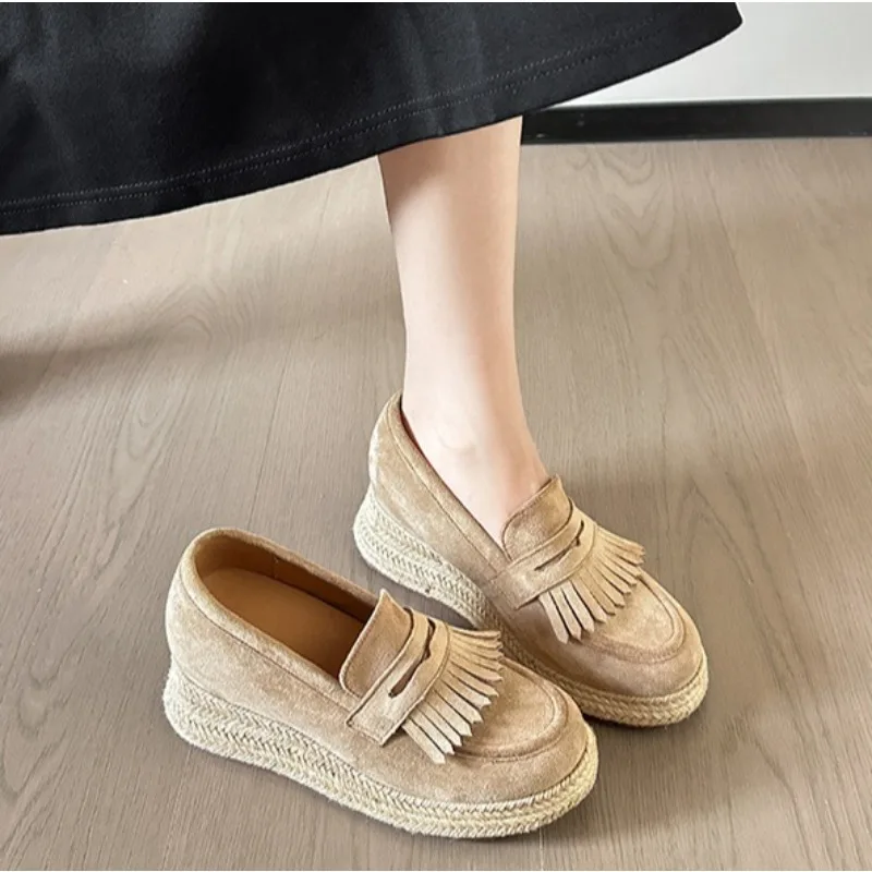 

Interior Height Increasing Fashionable Women's Shoes 2026 Spring and Autumn New Thick Sole Single Shoe with Sloping Heel Loafers