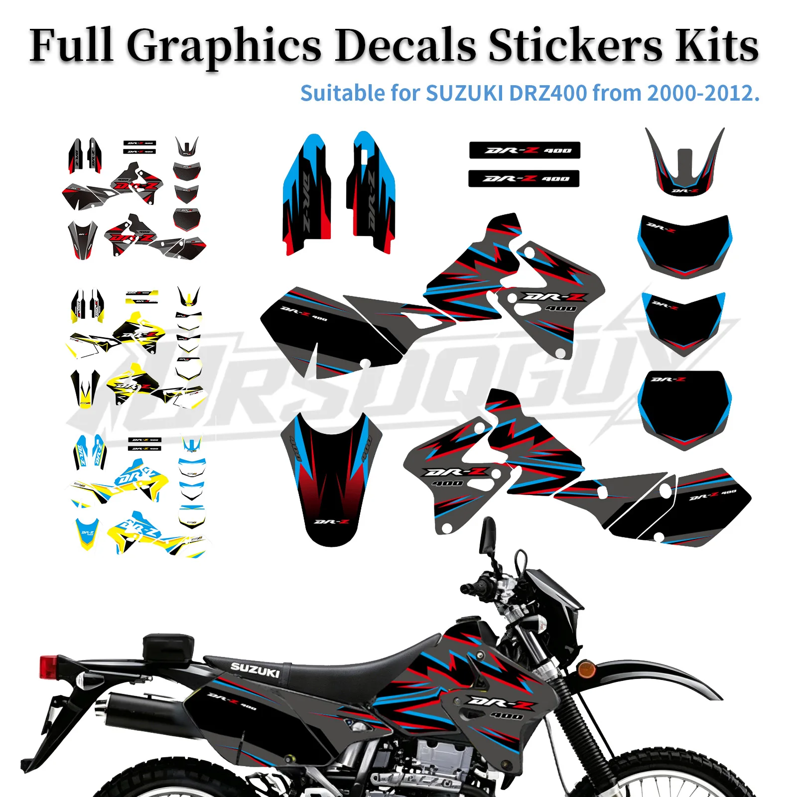 Motorcycle FULL GRAPHICS BACKGROUNDS DECALS Stickers Fit For SUZUKI DRZ400 DRZ 400 2000 2001 2002 2003 2004 2005 2006 2007 2008 2009 2010 2011 2012 Customized